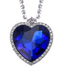 Kim Johanson® women's stainless steel necklace with "Heart of Ocean" heart shaped pendant, Titanic pendant, chain filled with lots of cubic zirconia stones-