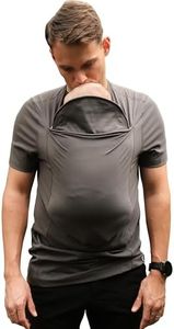 The Lalabu Dad Shirt | Hands-Free Baby Carrier for Dad with Kangaroo Pouch | Engineered for Bonding, Safety, & Comfort for Newborns Up to 15 Lbs. | CPSC Approved - Short Sleeve - Simple Gray - Medium