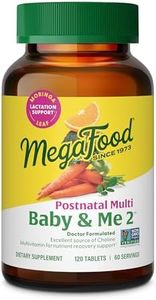 MegaFood Baby & Me 2 Postnatal Vitamins for Breastfeeding Moms with Folate (Folic Acid Natural Form), Choline, Iodine, Vitamin D, Moringa Leaf and More - 120 Tabs (60 Servings)