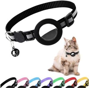 Airtag Cat Collar, Air tag Cat Collar with Bell and Safety Buckle in 3/8" Width, Reflective Collar with Waterproof Airtag Holder Compatible with Apple Airtag for Cat Dog Kitten Puppy (Black)