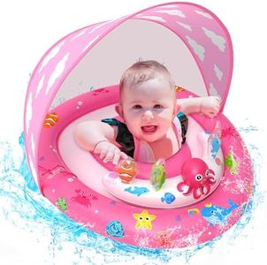 ZIZZ Baby Pool Float with Canopy - 2025 New Inflatable Baby Swim Float with UPF50+Sun Protection, Babies Infant Pool Float with Toy Play Console Adjustable Seat for Toddler Kids Boys Aged 6-36 Months