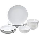 Amazon Basics 18-Piece Dinnerware Set - White Porcelain Coupe, Service for 6