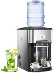 NUNET 3-in-1 Portable Ice Maker Water Dispenser Countertop Built-in Ice Machine 44lbs Ice Daily Top Loading 5 Gallon Hot Cold Water Dispenser w. 4lb Ice Storage & Cleaning Sets, Water Pump