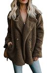 YMING Women's Open Front Jacket Warm Wool Coats Winter Faux Fur Coat Double Breasted Coat Brown L