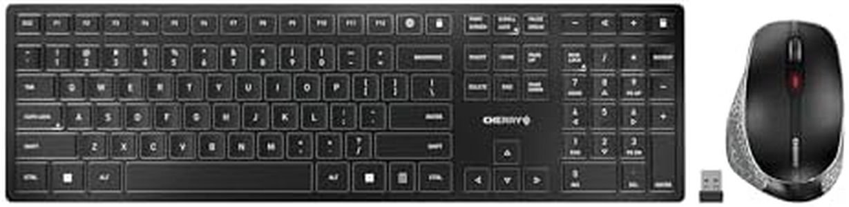 CHERRY DW 9500 Slim, Wireless Keyboard and Mouse Set, Bluetooth & 2.4 GHz Connection, Ergonomic Right-Handed Mouse, Quiet Keys, Rechargeable, QWERTY, Black/Gray