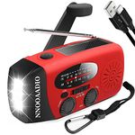 7400 mWh SOS Alarm Emergency Weather Radio, 3LED Type-C Hand Crank Solar Battery Operated Wind Up Radio Flashlight, NOAA AM FM Portable Radio Cell Phone Charger Survival Kit (Red)