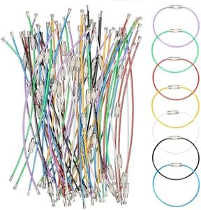 63 Pièces Câbles Porte-Clés en Fil Métallique, Câble de Porte-Clés en Acier Inoxydable, Boucles de Câble Porte-Clés Fil, Anneaux de Boucle de Câble pour Porte-étiquette de Bagage, 5,9"/7 Couleurs