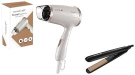 IKONIC Travel Friendly Hair Styling Combo Simply Straight Hair Straightener & Travel Express Hair Dryer For Quick Styling (Rose Gold 1 Inch Plate + 1400 Watts Two Speed Setting Dryer)