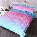 BlessLiving Colorful Glitter Bedding Set Girly Turquoise Blue Pink and Purple Pastel Colors Duvet Cover 3 Piece Trendy Bed Spreads(Single)