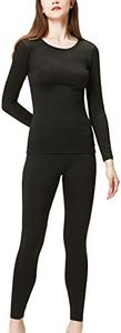 DEVOPS Women's Thermal Underwear Long Johns Top & Bottom Set, Black, Large