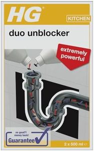 HG Duo Unblocker, Powerful Drain Cleaner & Drain Unblocker, Kitchen Sink Unblocker & Bathroom Sink Unblocker, Pipe Cleaner, Plug Hole Liquid & Hair Unblocker - 2x 250ml