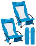 KingCamp 2 Pack Portable Folding Beach Chair Max Load 180kg Lightweight Folding Beach Camping Chair with Mesh High Back and Low Seat Blue