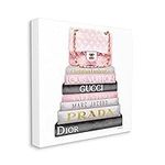 Stupell Industries Home Watercolor High Fashion Bookstack Padded Pink Bag Stretched Canvas Wall Art, Multi-Color