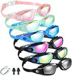 Flutesan 6 Pack Swim Goggles for Adult Anti Fog Swimming Glasses with 6 Ear Plugs Nose Clip No Leaking Full Protection Goggles(Vivid Color)