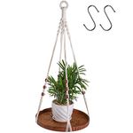 Hedume Macrame Plant Hanger with 2 Pack Ceiling Hooks, Indoor Outdoor Hanging Plant Holder with Large Tray for Succulents, Cacti, Small Plants, Boho Bohemian Home Decor with Wood Beads