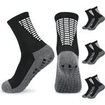 KOOOGEAR 3 Pairs Kids Grip Socks Football Socks Boys Girls,Non-slip Soccer Sports Socks Black White Breathable Cushioned Trainer Socks for Running Hockey Football Rugby Ages 6-12