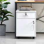 OFCASA Office Rolling Cabinet with Lockable Drawer and Door Mobile File Cabinet on Wheels White Wood Storage Filing Cabinet for Home Office