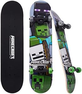 Sakar Minecraft Mob 31 inch Skateboard, 9-ply Maple Deck Skate Board for Cruising, Carving, Tricks and Downhill