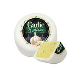Garlic and Chive Cheddar Truckle (200g). A Delicious Flavour Combination Of Garlic And Chives Perfectly Paired With Creamy Cheddar Cheese. The Chuckling Cheese Company.