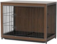 BingoPaw Wooden Dog Crate End Table 38inch, Double Door Wooden Dog Kennels Furniture with Removable Tray for Medium Large Dogs (Walnut Color)