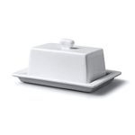 WM Bartleet & Sons Large Butter Dish with Lid, Traditional White Porcelain 17.3L x 12.5W x 9H centimeters Butter Dishes with Handle and Cover White