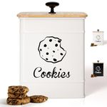 Cookie Jar with Airtight Bamboo Lid - 6"W x 6"D x 8"H White Iron Cookie Tin - Large Cookie Jars with Lids Airtight - Farmhouse Cookie Jars for Kitchen Counter Decorative - Cute Cookie Jar Airtight Lid