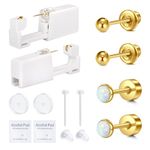 QWALIT Ear Piercing Kit Gold Ear Piercing Gun Kit Self Piercing Earrings Piercing Kit Disposable Earring Gun Piercing Kit with Earring Studs Self Ear Piercing Kit at Home Opal Earring Studs Flat Back