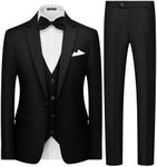 MAGE MALE Mens 3 Piece Suits Slim Fit Tuxedo Suit Set Soild Prom Wedding Suits One Button Blazer Vest Pants Set with Bow Tie, Black, Large