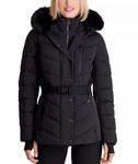 Michael Michael Kors Women's Faux Fur Hooded Puffer Scuba Belted Coat Jacket Black, Black, Small