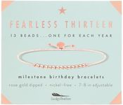 Lucky Feather Gifts for 13 Year Old Girl; 13th Birthday Bracelet with 13 Dainty 14K Rose Gold Dipped Beads on Adjustable Cord; Bat Mitzvah Gift