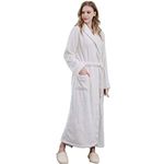 KINOW Womens Plus Size Fleece Dressing Gown Soft Spa Robe Full Length Bathrobe White L