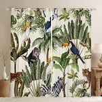 Loussiesd Palm Tree Print Window Curtains for Bedroom Living Room Leopard Zebra Competition Curtains Tropical Nature Theme Windows Drapes Wild Animal Pattern Room Decoration,W66*L90