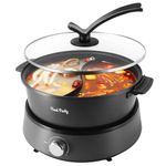 Food Party Electric Hot Pot Cooker Separable Shabu Shabu Pot with Divider Hotpot Pot Cooker Dual Sided 220V 1350W Non-Stick 4L Fondue Pot for 2-6 People