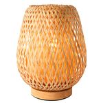 Schindora Handmade Boho Bamboo Small Table Lamp Wicker Woven Desk Lamp,Boho Table Lights for Bedrooms Bedside Reading Light for Home Decor