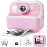 maysida Instant Print Camera for Kids, Kids Instant Camera, HD Digital Video Camera for Toddler, Christmas Birthday Gifts Girls Boys Age 3-12, Portable Toy with 32GB SD Card & 3 Rolls Photo Paper-Pink