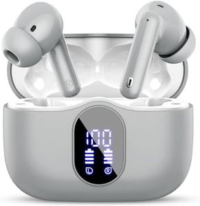 Wireless Earbuds Bluetooth 5.3 Headphones Bass Stereo Ear Buds with Noise Cancelling Mic LED Display in Ear Earphones IP7 Waterproof 36H Playtime for Laptop Pad Phones Sports Workout Grey