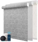 ZSTARR Motorized Shades,Smart Blinds Light Filtering Roller Blinds Compatible with Alexa Powered Rechargeable Battery for Hotel Living Room Bedroom Office Custom Size (1% Openness Geometry Grey)