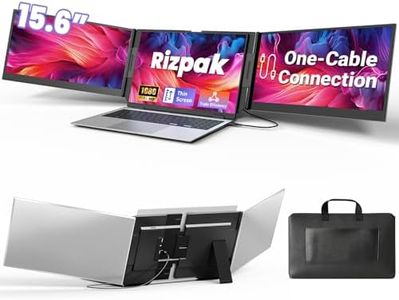 Rizpak One Cable Laptop Screen Extender, 15.6” Ultra-Slim Triple Portable Monitor, 1080P FHD IPS Display, USB-C/USB-A Connection, Travel Monitor for 13–17.3" Laptops, MacOS/Windows/Android