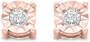 10K Rose or Yellow Gold Plated .925 Sterling Silver 1/10-1/5 Cttw Diamond Miracle-Set Stud Earrings (J-K, I2-I3) - Choice of Size & Metal Color