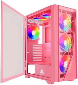 Apevia Aurora-PK Aurora Mid Tower Gaming PC Case w/ 6X 120mm PWM ARGB Fans, 366 RGB Light Modes, 1x Glass & Mesh Front Panel, 1x Door Swivel Style Magnetic Glass Side Panel, 2X USB3.0, Pink