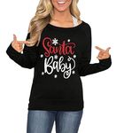 Christmas Womens Funny Holiday Shirt Ugly Printed Vacation Crewneck Sweatshirts Santa Baby Black XL