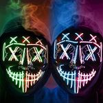 Halloween 2 Pack Purge Mask, Led Light Up Masks with 4 Lighting Modes, Scary Mask for Men,Women,Kids Cosplay