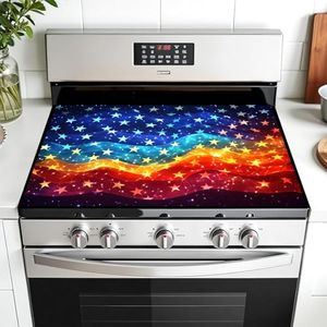 AOHMPT Multi-Design Stove Cover for Glass/Electric Stoves - 3-in-1 Heat-Resistant Protector Mat, Non-Slip Drying Rack 28"x20" (Star Ocean)