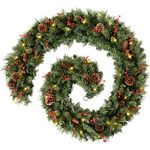 WeRChristmas Extra Thick Pre-Lit Mixed Pine Garland with Cones and Berries with 80-LED, Green, 9 feet