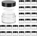 1oz Glass Jar with Lid, Hoa Kinh 40 Pack Clear Round Containers Cosmetic Glass Jars with Inner Liners and Black Lids Travel Jars for Storing Lip and Body Scrub, Lotion, Body Butter, Bath Salts, Liquid