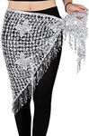 Belly Dance Hip Scarf - Hip Skirt Belly Dancing Belt Triangle Shawl Tassel Belts Waist Chain for Women/Girls(Silver)