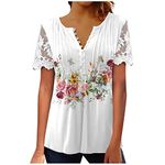 Cocila Womens 3/4 Sleeve Tops 2024 Pleated Front Ladies Chiffon Tops V Neck Swing T-Shirts Summer Tunic Blouse UK Sale Clearance Floral Tee Shirts