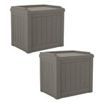 Suncast 22-Gal Outdoor Storage Box, Double-Duty Outdoor Storage Seating, Patio, Pool, or Deck Storage Box, Resin Outdoor Storage Bench, Stone, 2 Pack