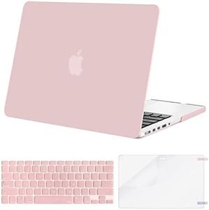 MOSISO Plastic Hard Shell Case & Keyboard Cover & Screen Protector Only Compatible with MacBook Pro Retina 13 inch (Models: A1502 & A1425, Older Version Release 2015 - end 2012), Baby Pink