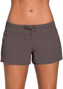 Aleumdr Swim Shorts for Women Sports Tankini Bottom Shorts with Side Split Waistband for Surfing Sail Summer Beach Swimwear Brown Medium